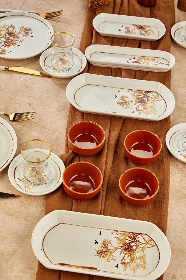 Gold Lüx Seramik Dilek Ağacı 22 Parça Kahvaltı Takımı